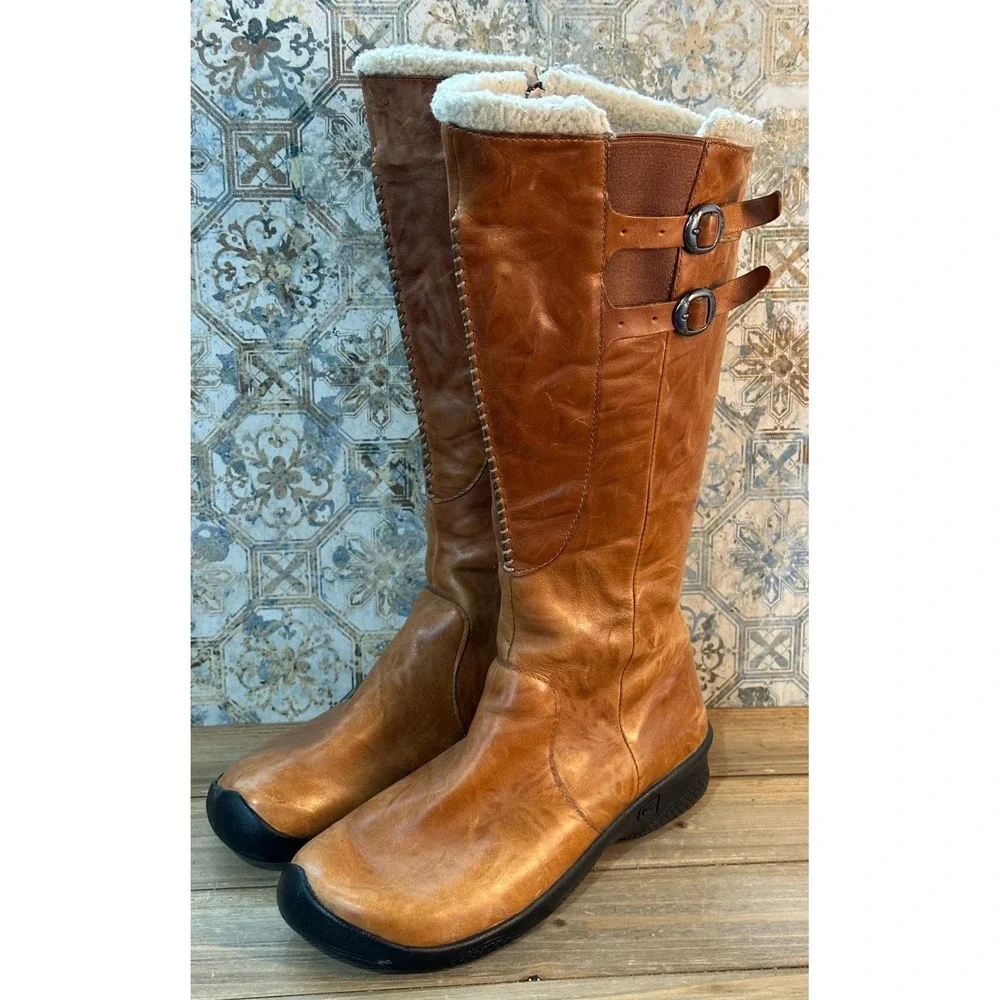 Keen Tall Leather Faux Fur Lined Boots Womens 9.5 Brown